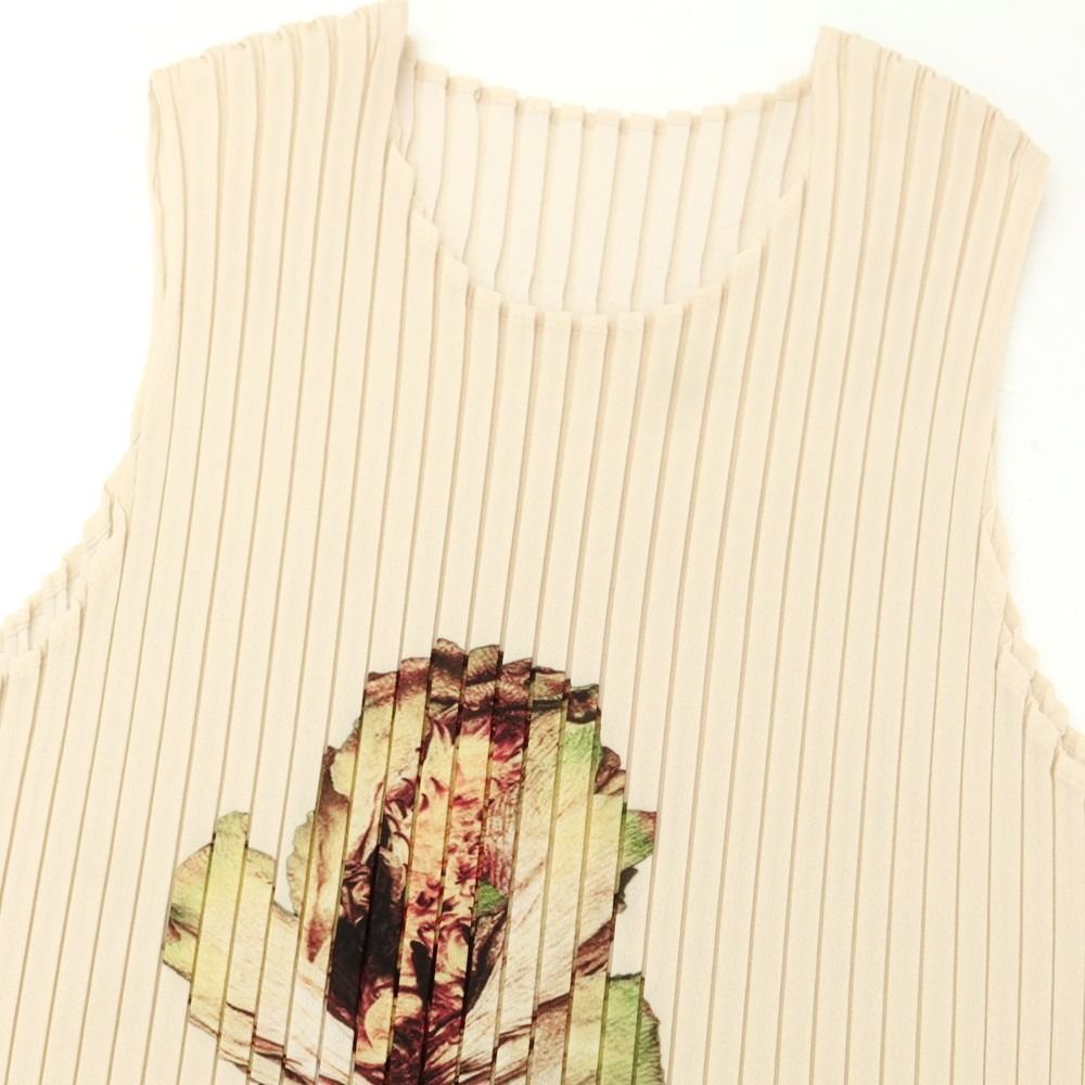 ISSEY MIYAKE ベージュ プリーツ ノースリーブ ロングワンピース