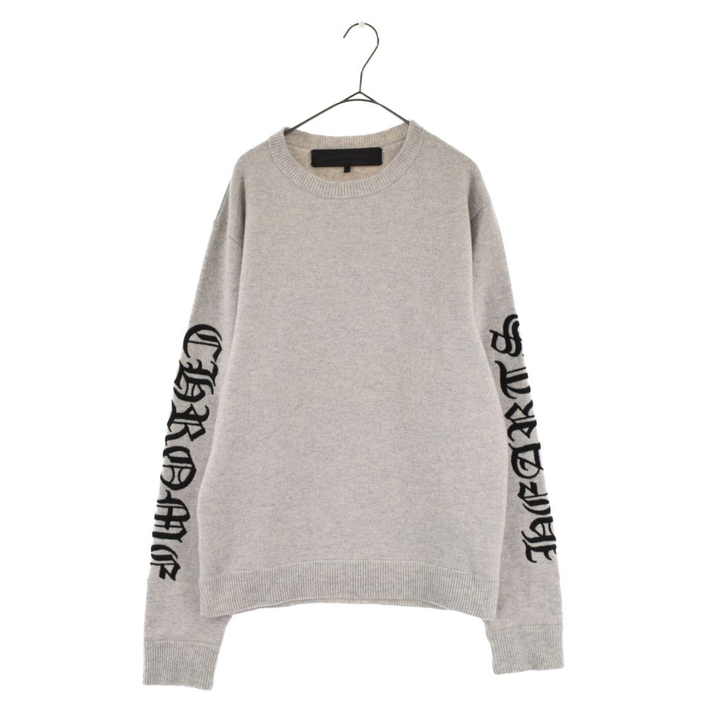 CHROME HEARTS (クロムハーツ) Y NOT ARM LOGO EMBROIDERY CASHMERE CREW SWEATER  ワイノット アームロゴ刺繍カシミアニットプルオーバー クルーネックセーター グレー - メルカリ