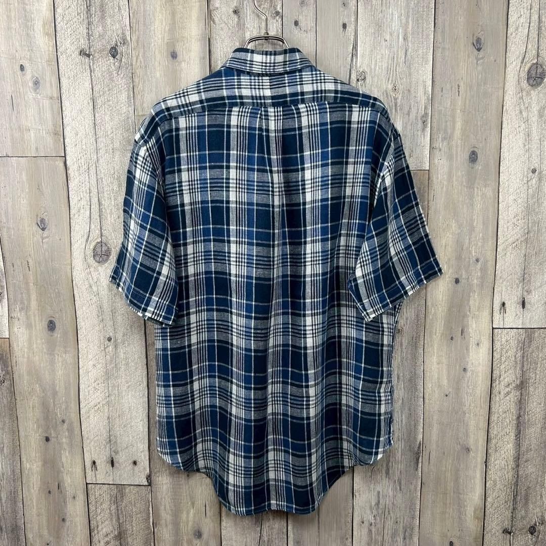 Ralph Lauren ラルフローレン 半袖 綿麻 チェック シャツ LL
