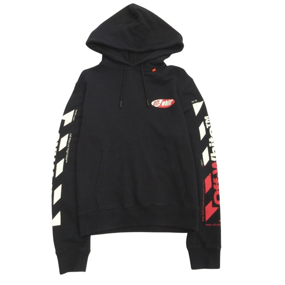 19ss OFF-WHITE オフホワイト Diag Split Logo Slim Hoodie ダイアグスプリットロゴスリムフーディ パーカー S 黒 メンズ 古着