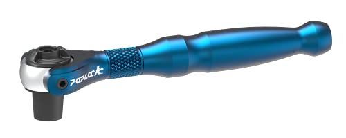 1/4インチ 六角_ブルー スイベルラチェットレンチ 差込角 6.35mm 六角 1/4インチ ミニソケットレンチ 90ギア 全長 101m 日常作業 車載工具 配管 工場作業 オートバイ整備 ラチェットハンドル ? ブ