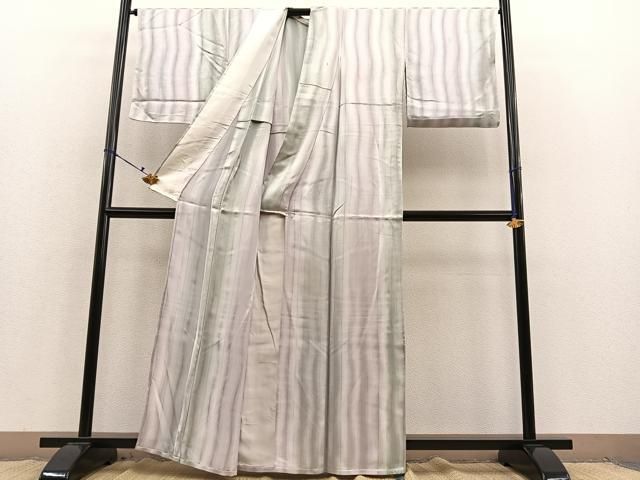 平和屋着物▽上質な色無地 単衣 泊散らし地紋 山葵色 正絹