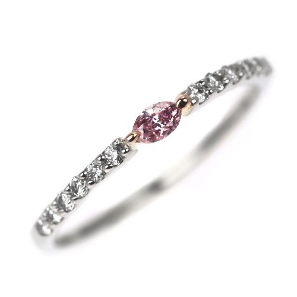 希少 Pt900/ K18PG マーキスカット 天然ピンク ダイヤモンド リング  