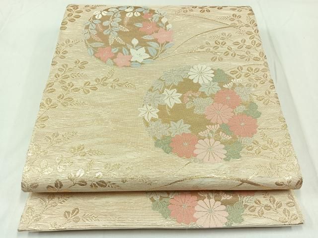 平和屋着物＊夏物 六通柄袋帯 花丸文 金糸 正絹 逸品 未使用