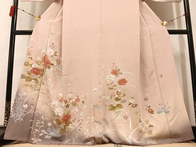 平和屋着物●訪問着　友禅　草花文　金彩　阪急百貨店扱い　正絹　逸品　AABH6917ph 平和屋着物○訪問着 友禅 作家物 枝花文 暈し染め 金彩 正絹 逸品