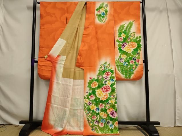 平和屋着物□豪華振袖 手描き 草花文 暈し染め 正絹 逸品