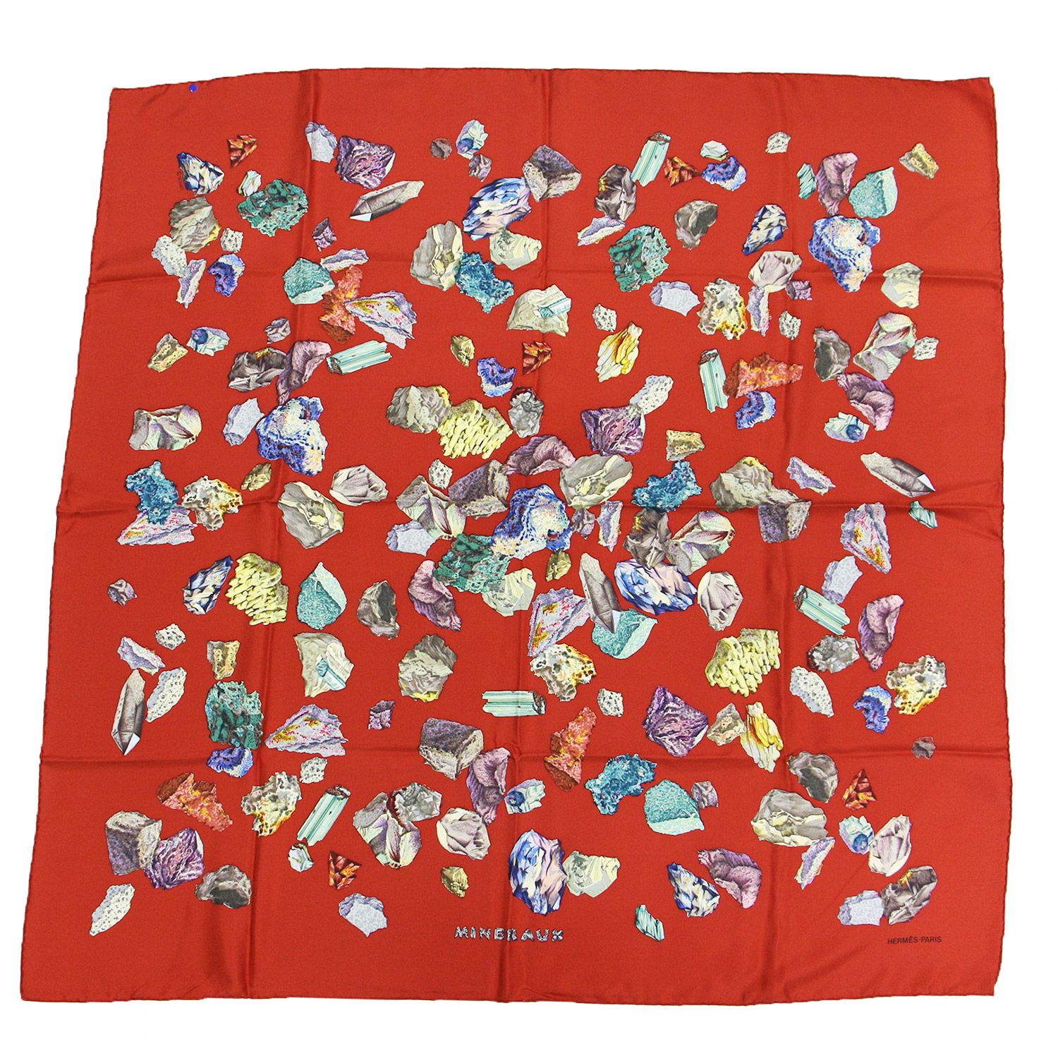 美品 HERMES エルメス スカーフ オレンジ系 大判 カレ90 Mineraux 鉱石