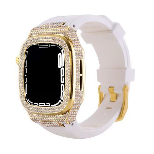 アップルウォッチバンド Apple Watchバンド ラグジュアリーメタルバンド ゴールド×ホワイトベルト 44mm|45mm対応 BELTIES