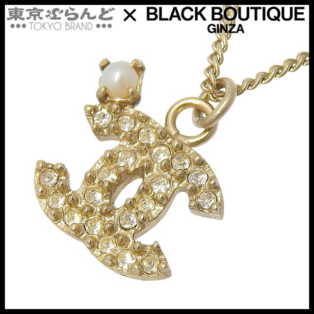 シャネル CHANEL ココマーク ラインストーン ペンダント 10A シャンパン メタル フェイクパール ネックレス レディース 101787013