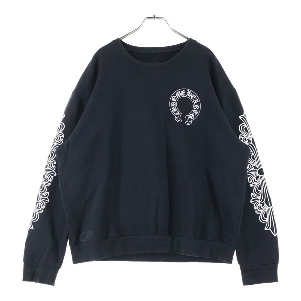 CHROME HEARTS クロムハーツ Horseshoe Crewneck Sweatshirt ホースシュープリント 袖フローラル クルーネックスウェットトレーナー ブラック