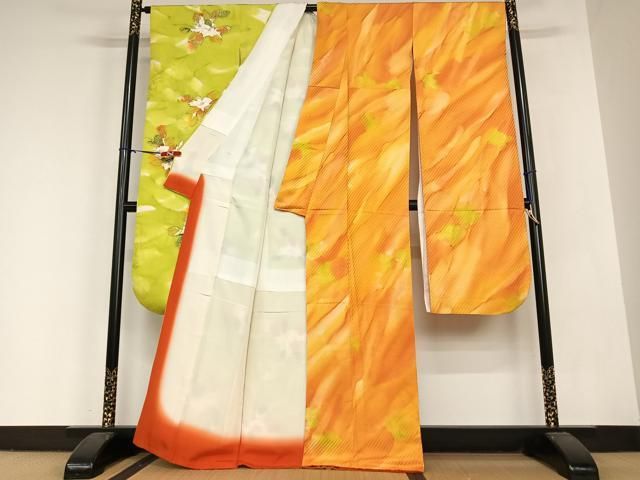 最安価に挑戦！ 平和屋着物●豪華振袖 手描き 片身替わり 草花霞文 暈し染め 正絹 AABC0114zg