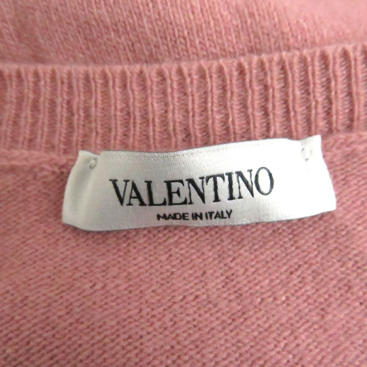 良品□VALENTINO/ヴァレンティノ RV3KC26U54H ウール×カシミヤ 長袖 VLTNロゴニット/セーター ピンク M イタリア製 正規品  メンズオススメ　t11-st30317-062