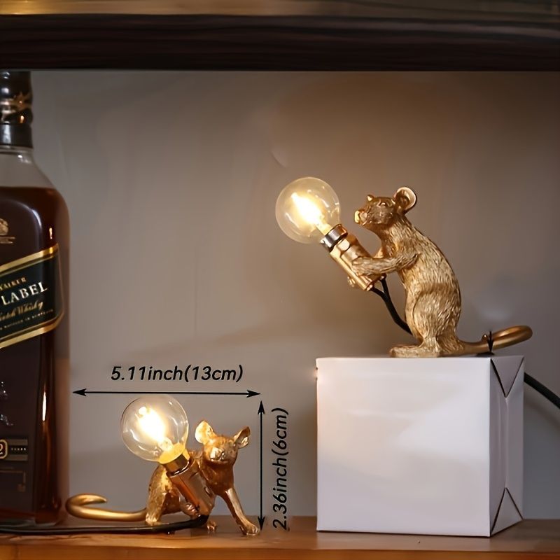 ナイトライト ベッドサイドランプ 卓上ライト オブジェ 置物 電球を持っているネズミ ねずみ ゴールド 間接照明 インテリア 寝室 授乳ライト テーブルライト テーブルランプ オシャレ ギフト プレゼント 誕生日 贈り物 癒しグッズ 金属 NEXPOTALLINN_EU