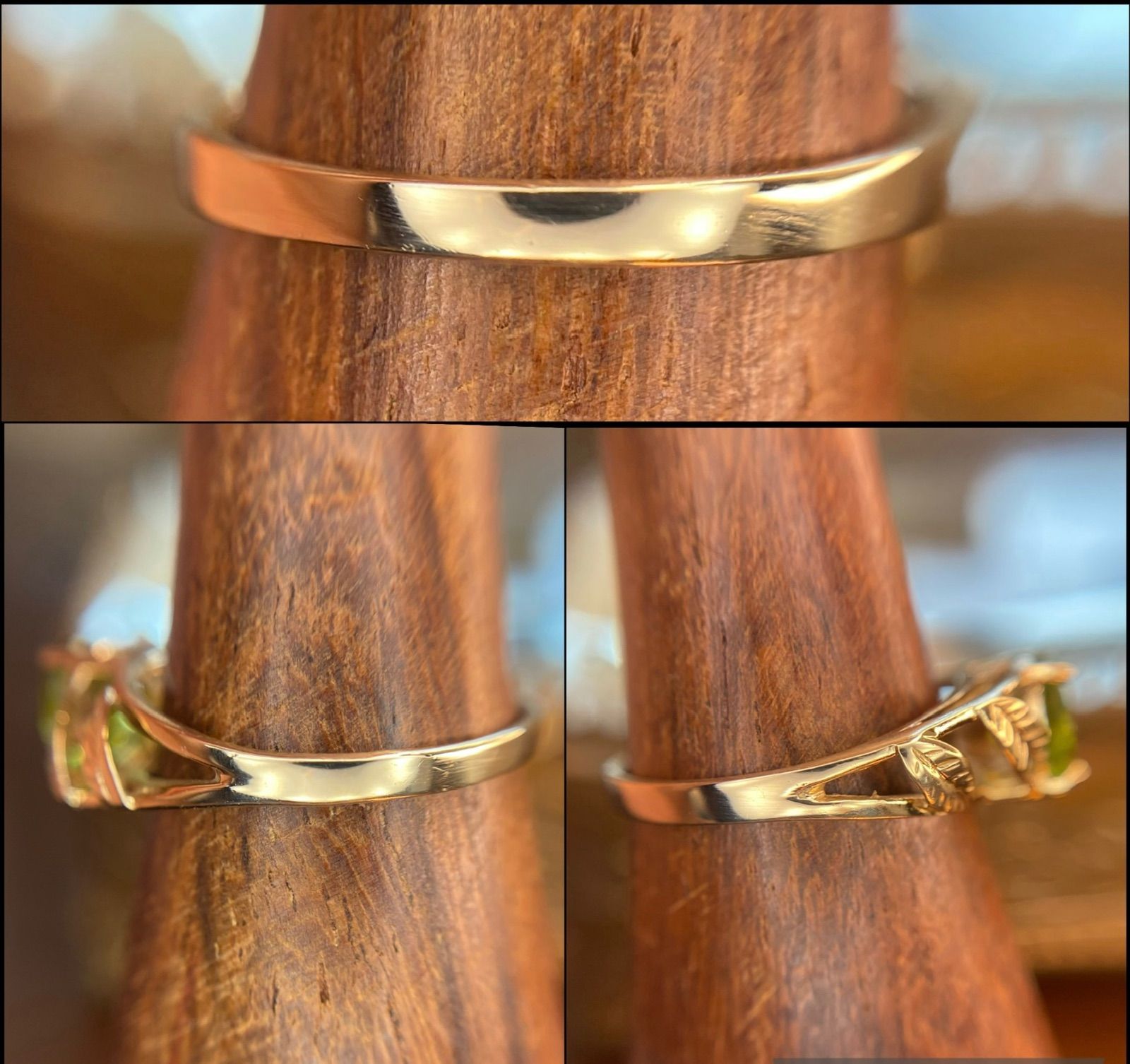 買取店】14K K14 ペリドット リーフ彫金 アンティーク調 レトロ リング  