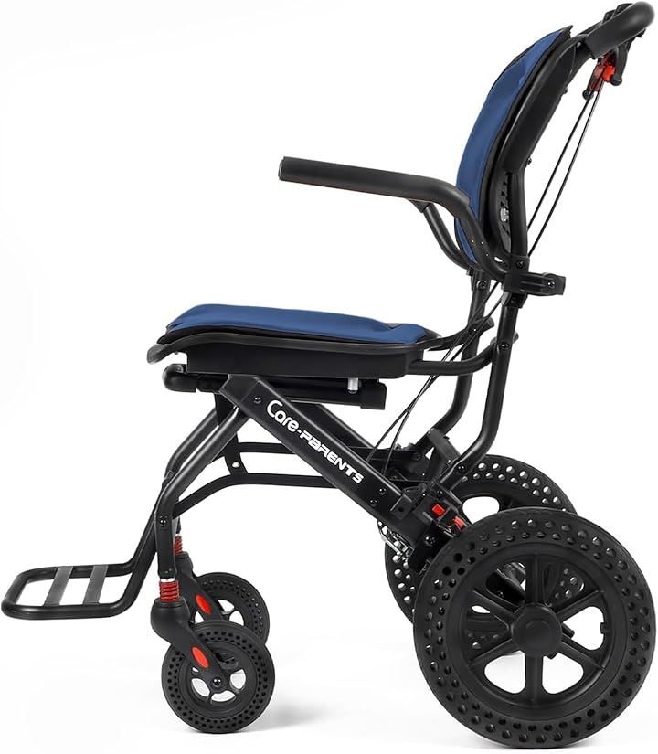 Care-parents 軽量車椅子 介助用車いす アルミ製 折りたたみ式 軽量コンパクト車椅子 衝撃吸収性 透気性 介助ブレーキ付き 可伸縮キャリハンドル付き 屋内用 外出用 旅行用 CP-0903青色 青色