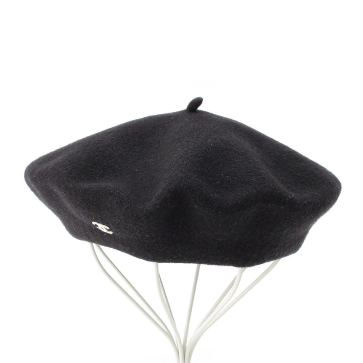 シャネル 98P ウール ココマーク 刺繍 手書きタグ ベレー帽 ブラック 57