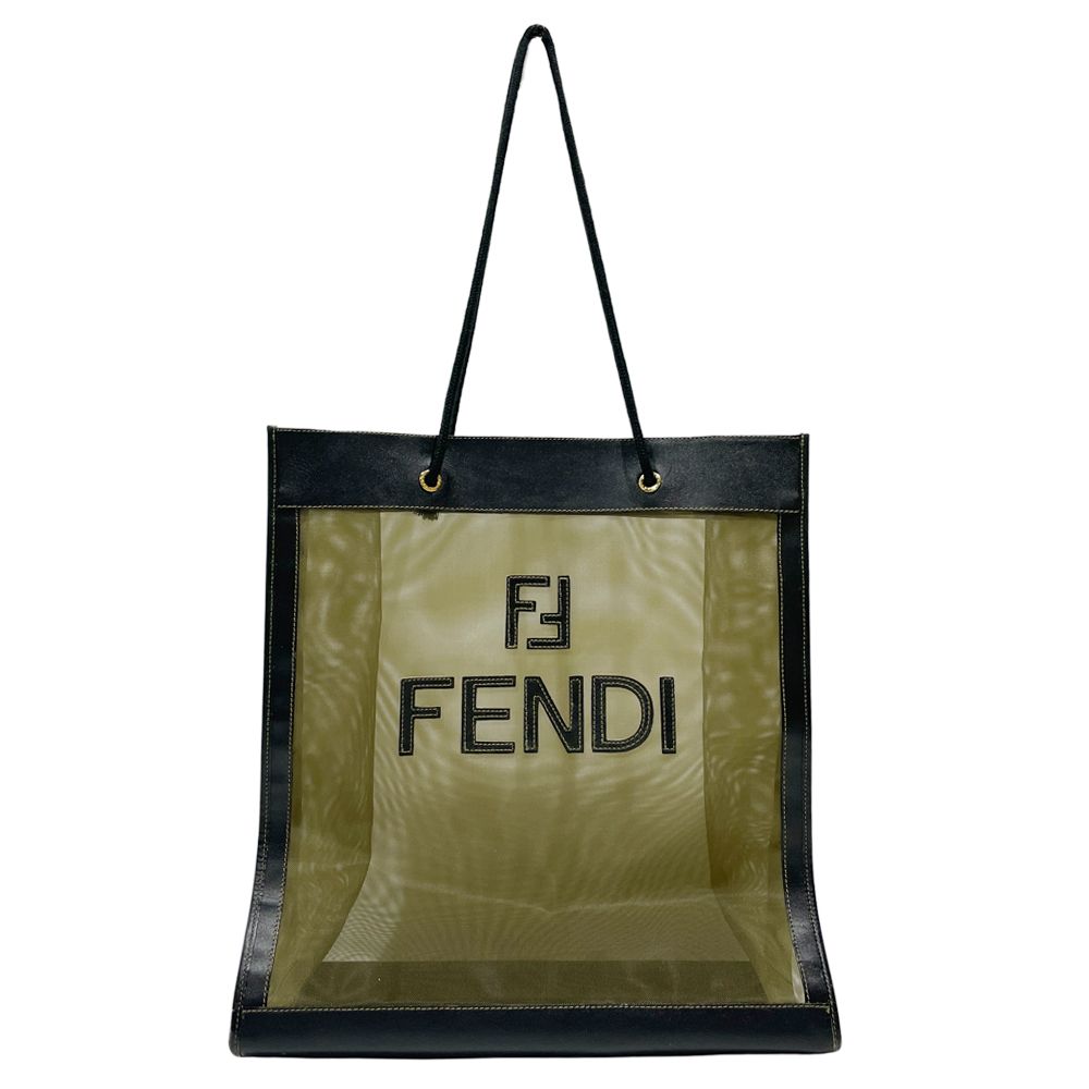 FENDI トートバッグ FFロゴ メッシュ 紐 編み込み ヴィンテージ レザー ナイロン