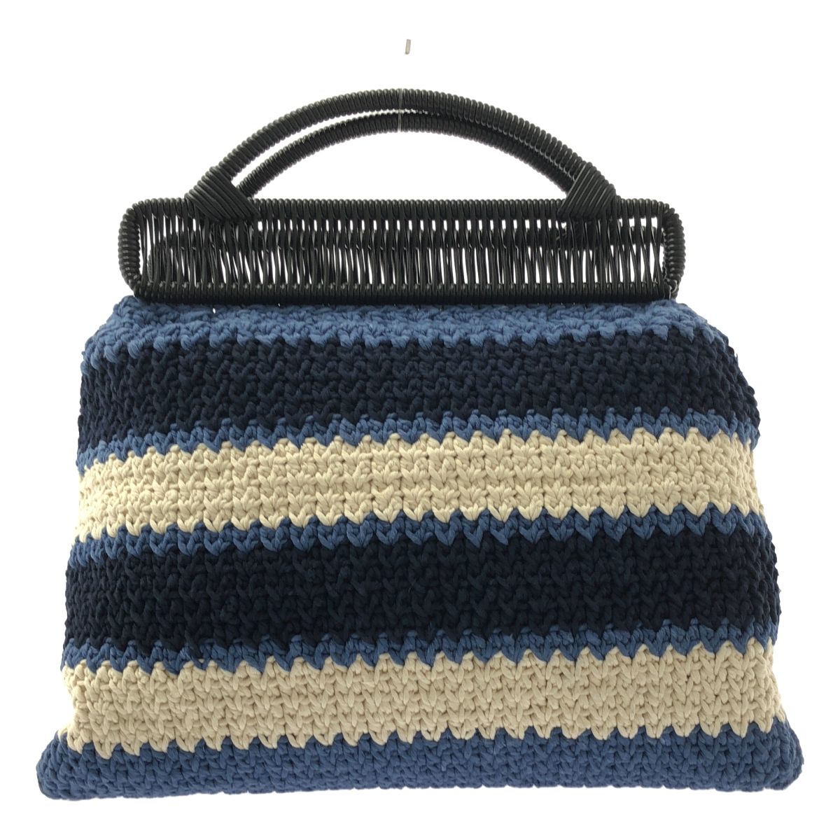 MARNI マルニ コットン クロシェ ボーダー ハンドバッグ ブラック ホワイト ネイビー レディース