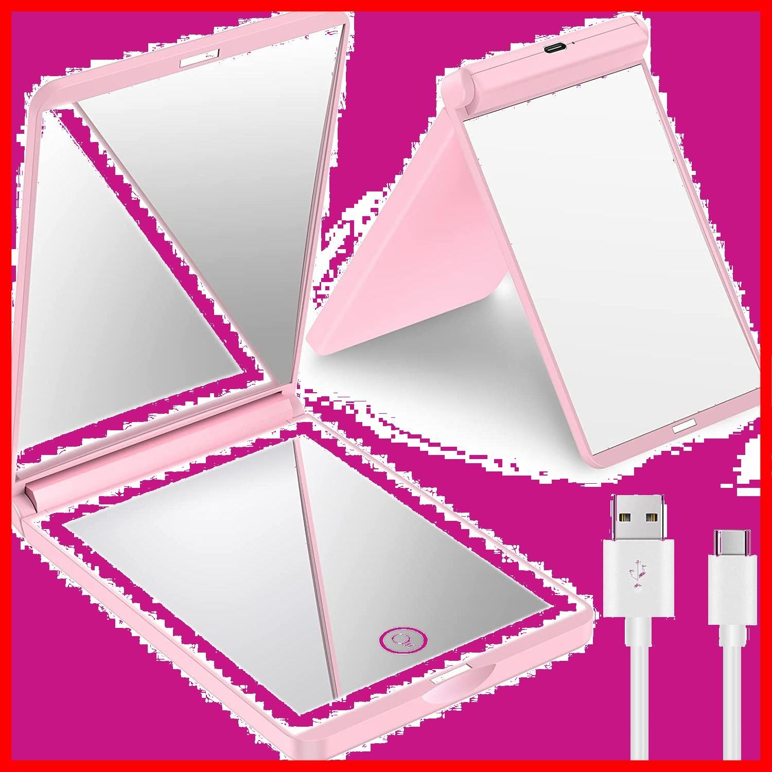【特価商品】【人気商品】【在庫処分】【特価セール】【在庫セール】LEDミラー 1X/3X両面鏡 コンパクト 拡大鏡 携帯ミラー 角度調整 メモリー機能 タッチパネル Type-C充電 オシャレ かわいい