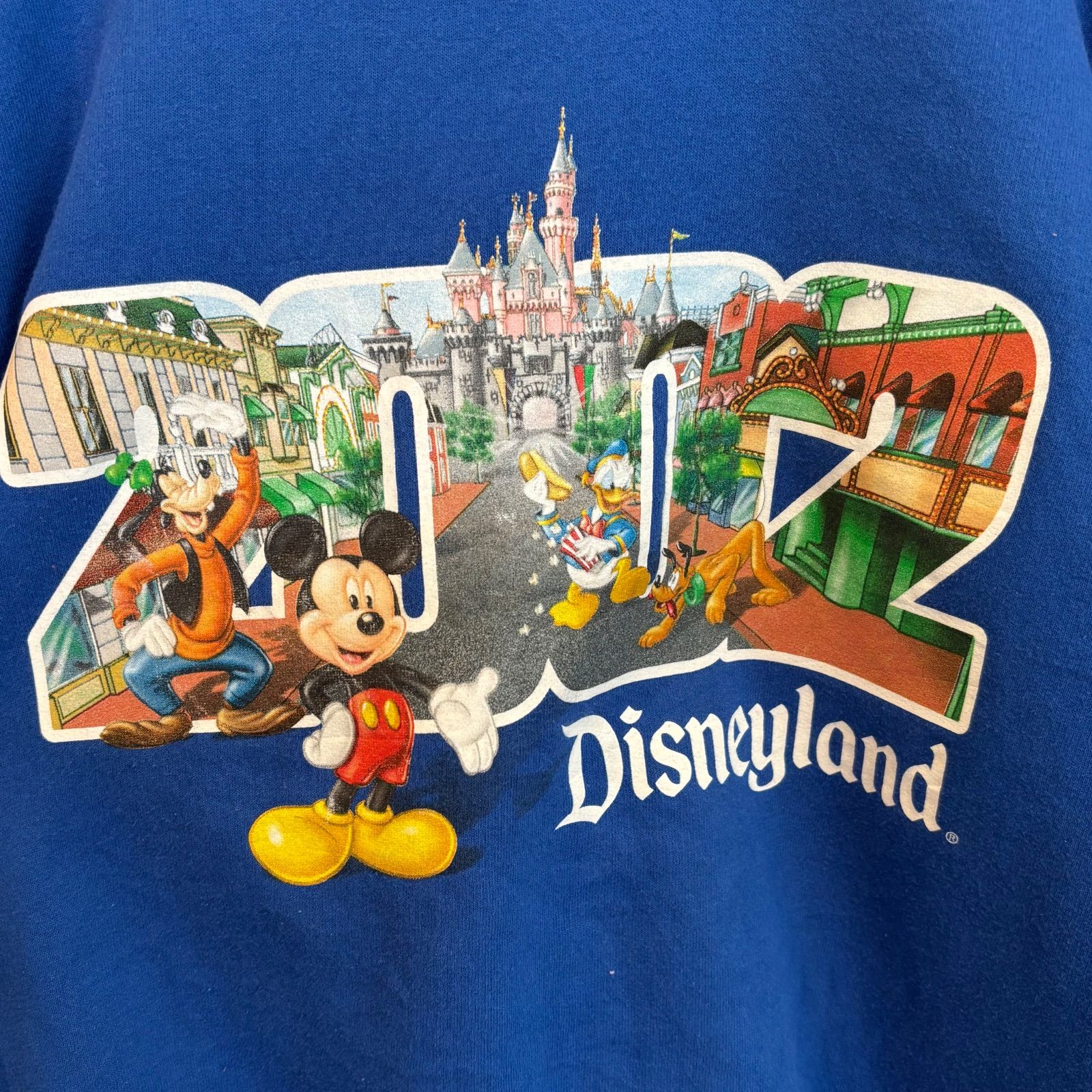 Disneyland MADE IN USA  古着 2002s スウェット トレーナー ブルー S  ディズニーランド ミッキーマウス ドナルド グーフィ アメリカ製 US古着 00s