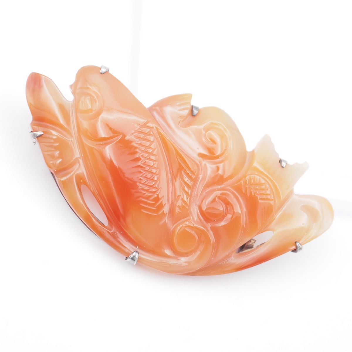 F706 赤瑪瑙 メノウ SILVER刻印 帯留め 鯉 デザイン シルバー 和装小物