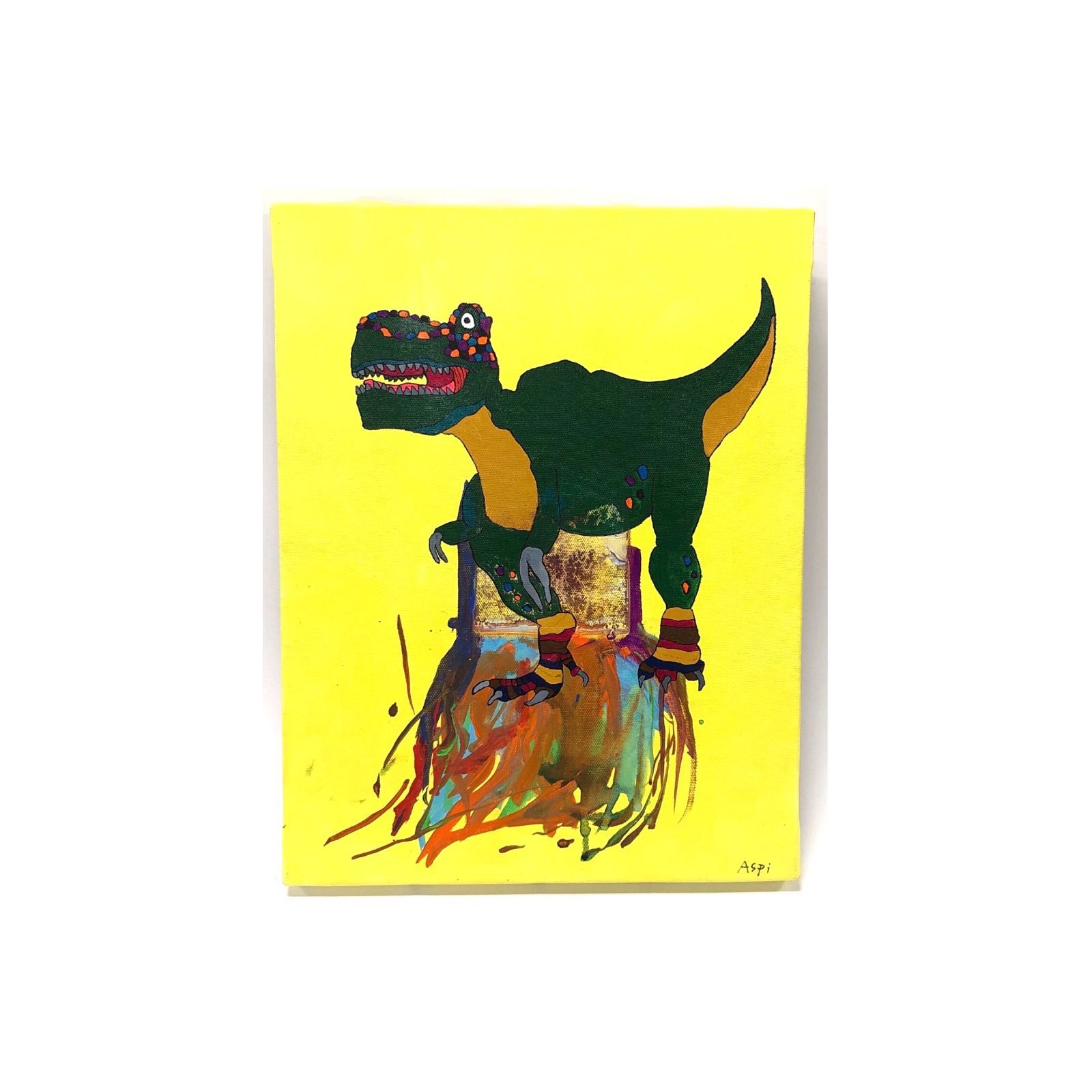 Tyrannosaurus】アクリル画 6号 41×31.8×1.7 【けっ】 cm 動物画 ポップ 絵