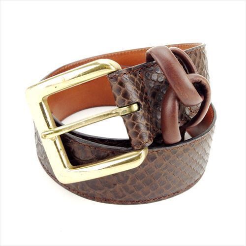 美品　ジョルジオアルマーニ レザーベルト パイソン型押し ブラウン　シルバー 美品 ジョルジオアルマーニ レザーベルト パイソン型押し