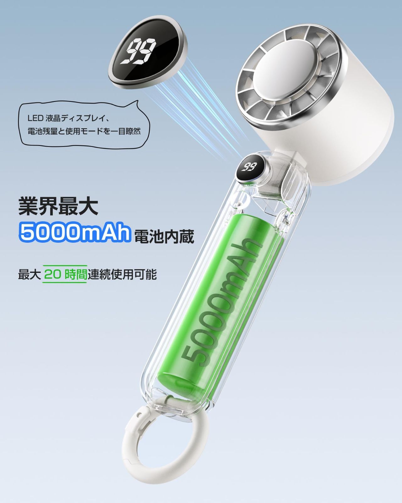最長20時間連続使用 USB充電式