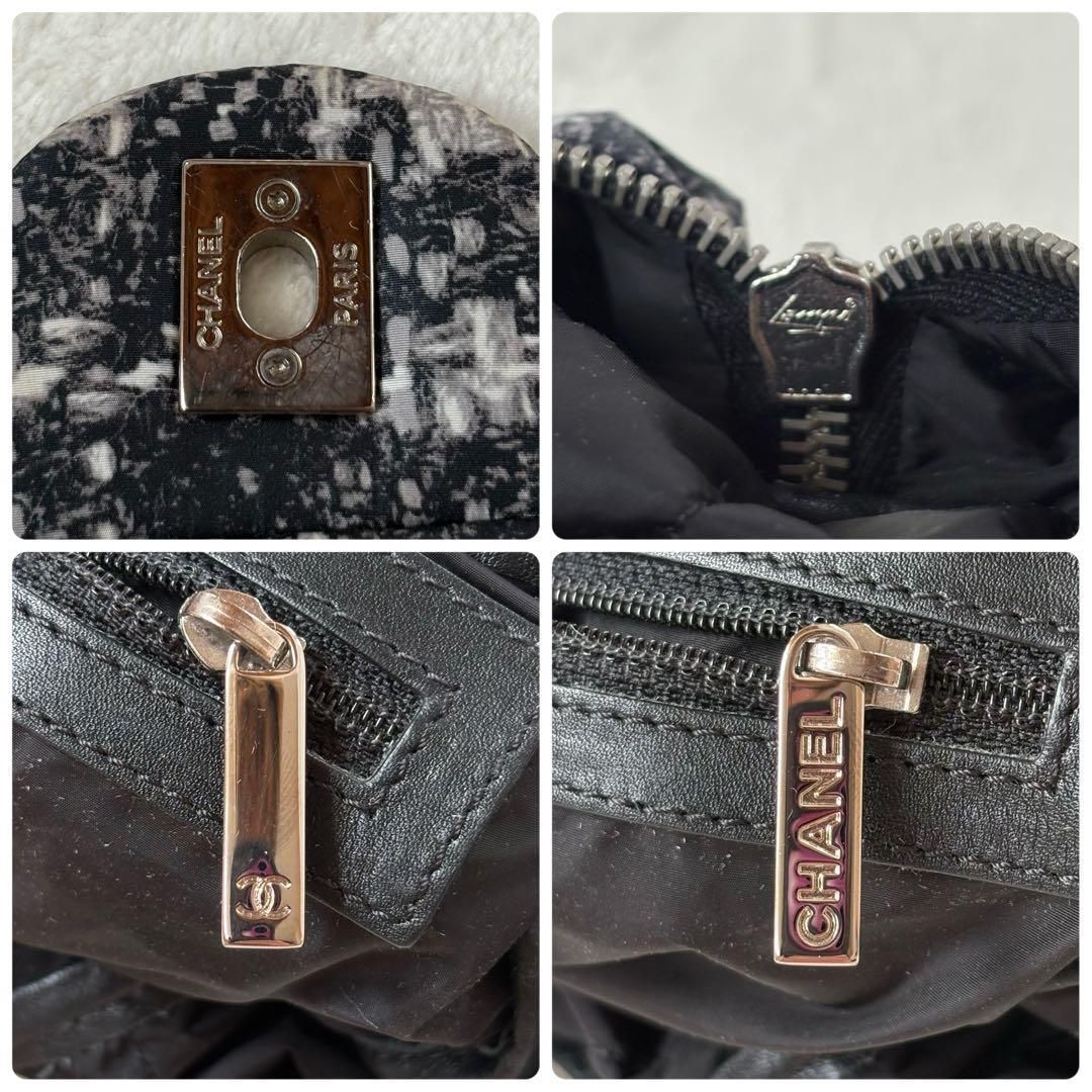 CHANEL ツイードプリント ナイロン Wチェーン ショルダーバッグ ポーチ