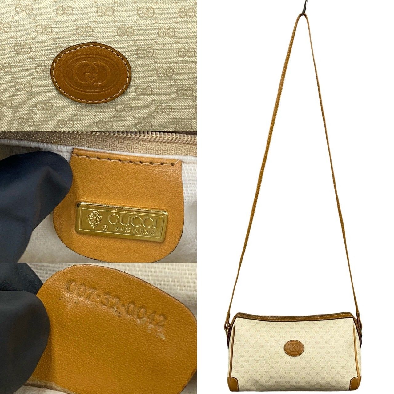極 美品 GUCCI グッチ オールドグッチ マイクロ GG ロゴ レザー 本革 