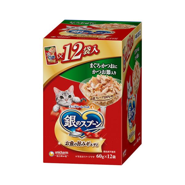 【同梱不可】【3個セット】ユニ・チャーム 銀のスプーンパウチまぐろ･かつおにかつお節入り60g&times;12個
