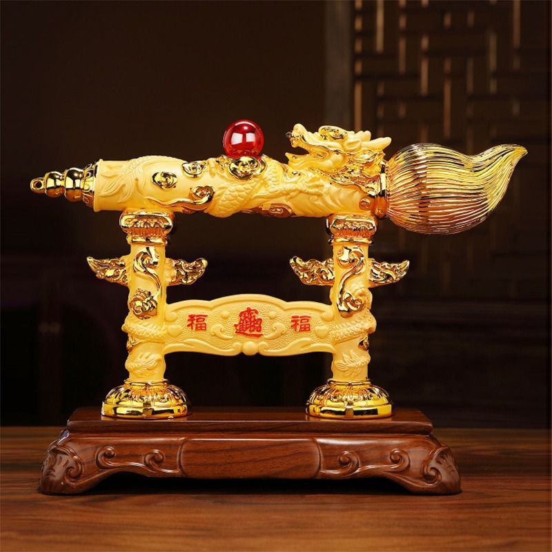 置物 オブジェ 筆 ふで 金 ゴールド 黄金 樹脂 幸運 長寿 縁起物 魔