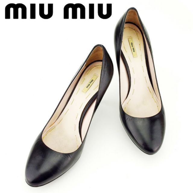 miumiu 黒　レザーパンプス　サイズ37.5 ミュウミュウ パンプス シューズ 靴 #37.5サイズ ブラック
