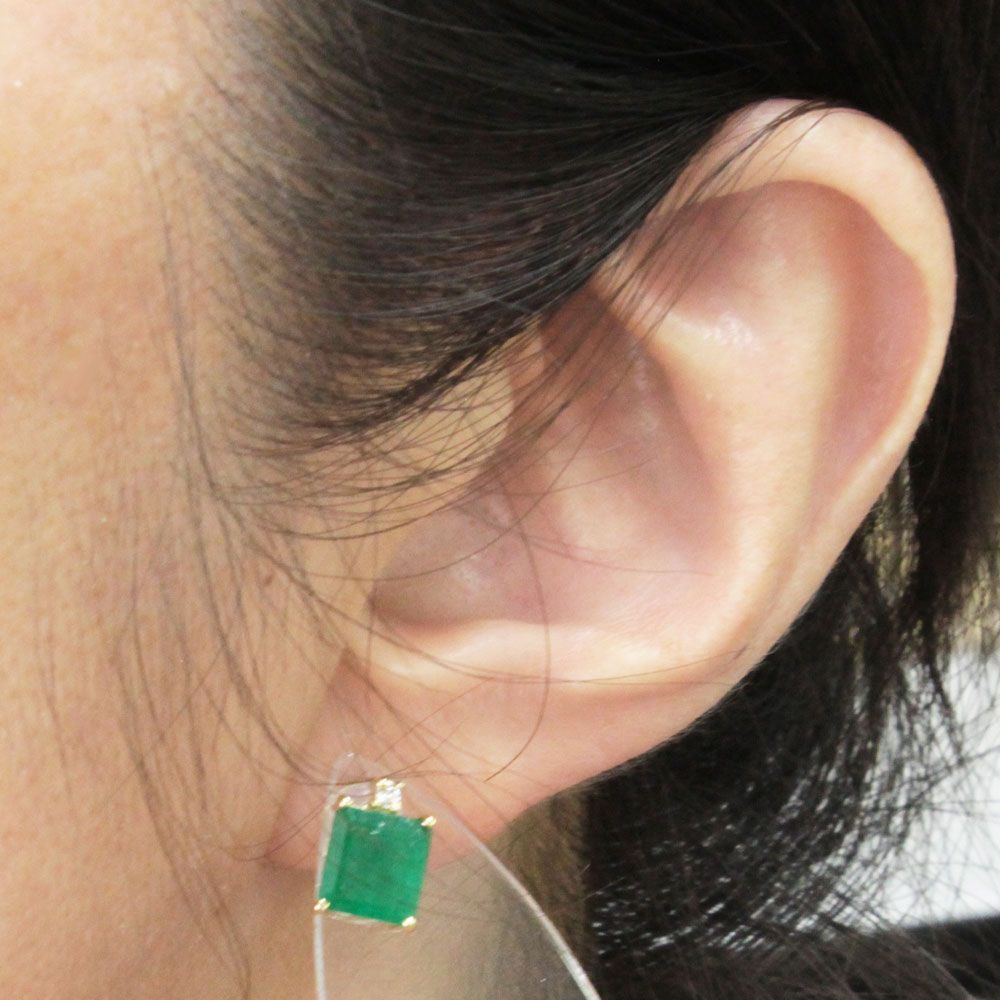 高品質！計3.85ct エメラルド ダイヤモンド K18 YG ピアス 鑑別書付  
