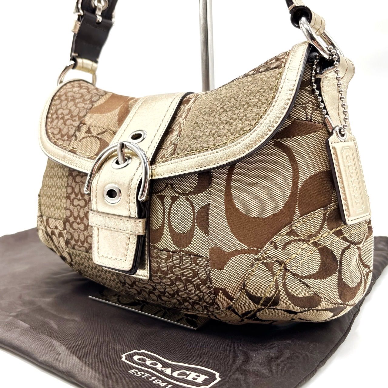 良品】 COACH y2k belt signature patchwork soho beige shoulder bag 