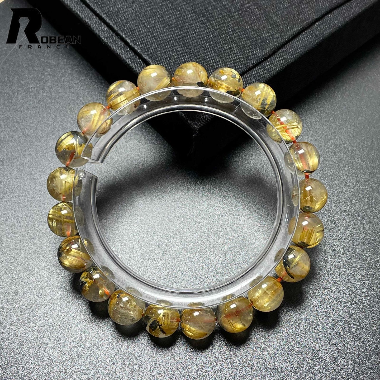 逸品 EU製 定価6万円ROBEAN・太陽花タイチンルチル黄金針水晶 金運 開運 ゴールド ブレスレット パワーストーン ギフト プレゼント 9-9.4mm M0225406