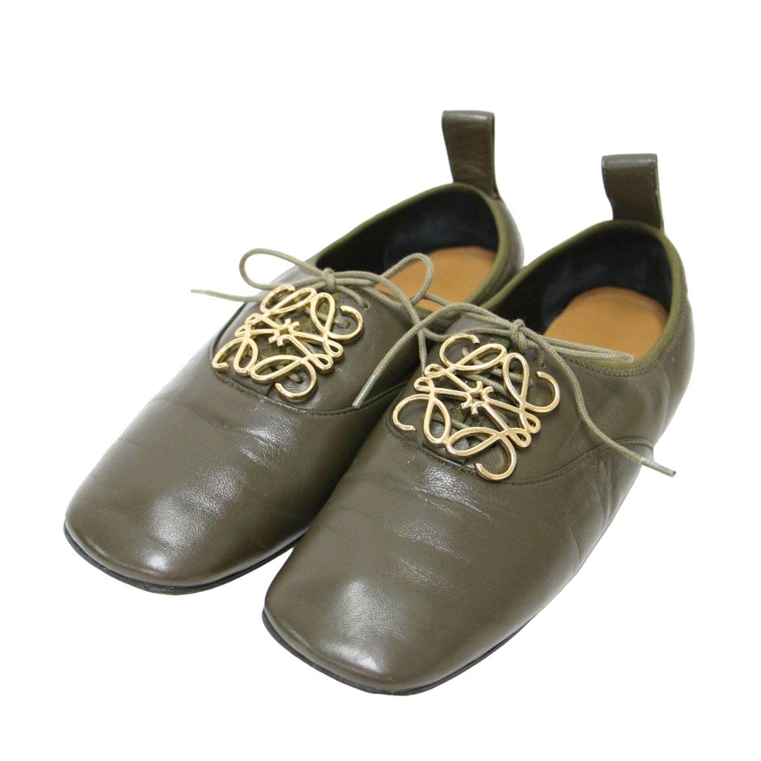 LOEWE ロエベ カーキ ゴールド サイズ:38(25.0cm) | アナグラム ソフト