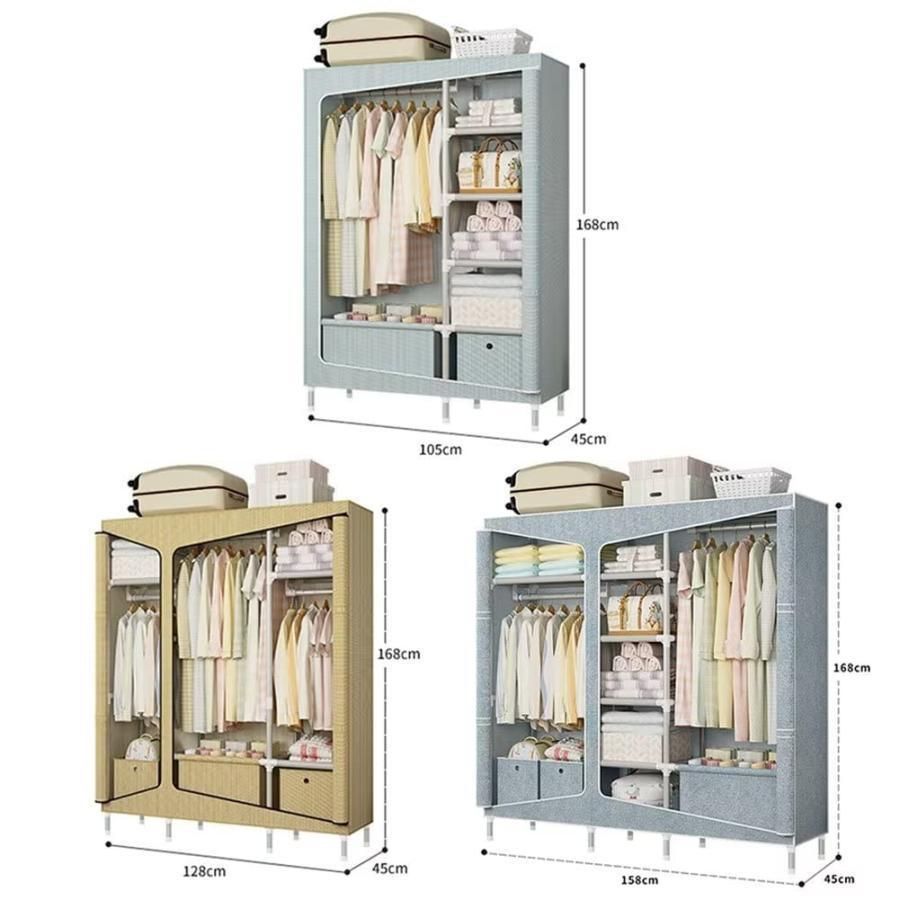ワードローブカバー付き ワードローブクローゼット 不織布カバー 洋服ダンス メタルラック ハンガーラック大容量 組み立て式 引き出し付き 防塵 防汚
