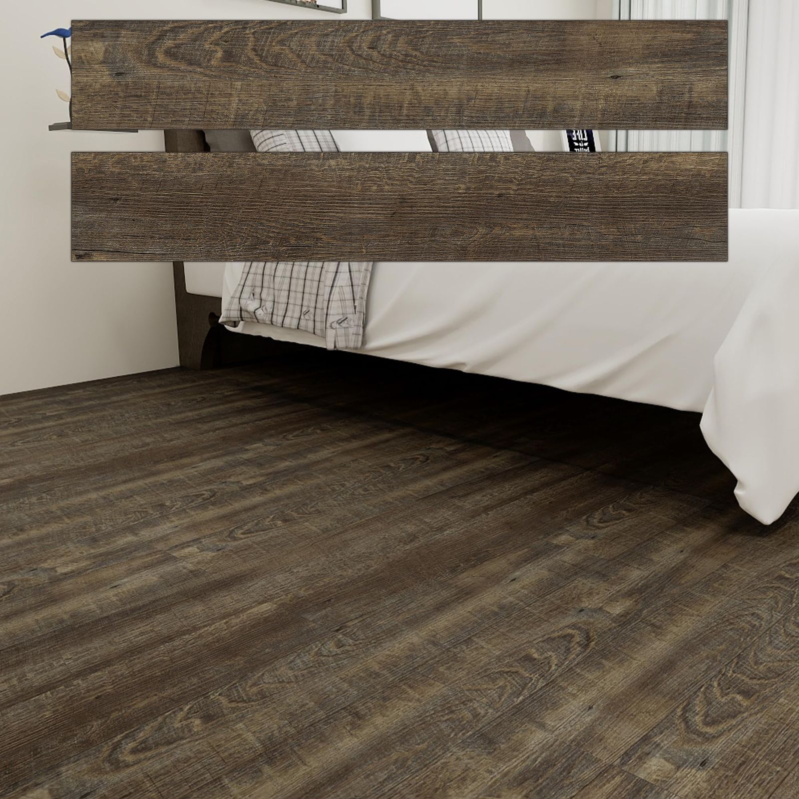 フロアタイル 置くだけ 木目 フロア マット貼るだけ 床 リメイク タイル シート ウッド クッションフロア 粘着タイプ OK 賃貸ok 防水 DIY フローリングマット 入り 約3畳 914.4 152.4 cm 木目M 8812