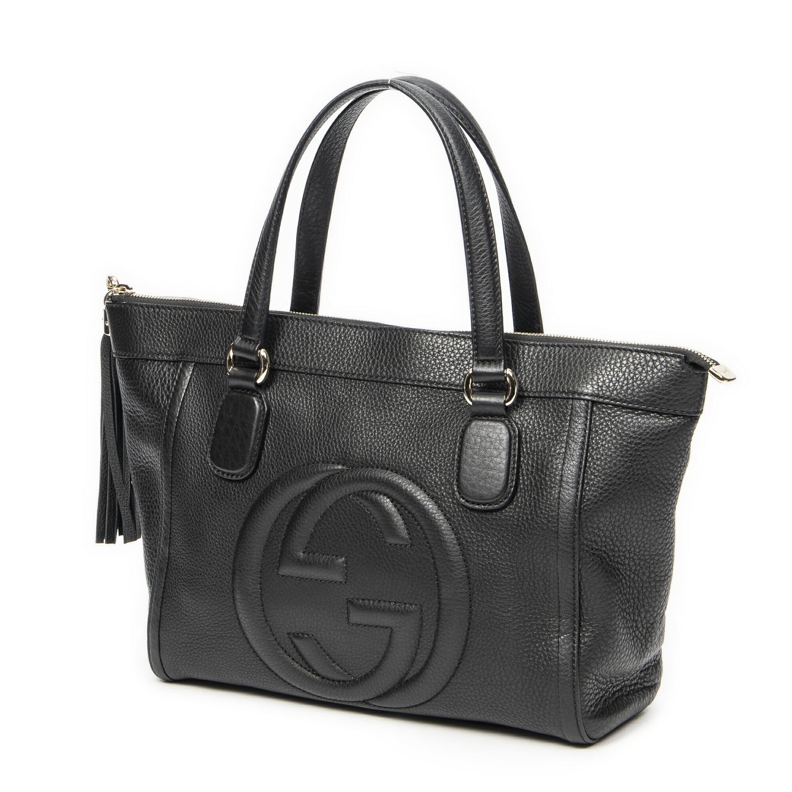 GUCCI グッチソーホータッセルトート黒グレインカーフスキンレザーA