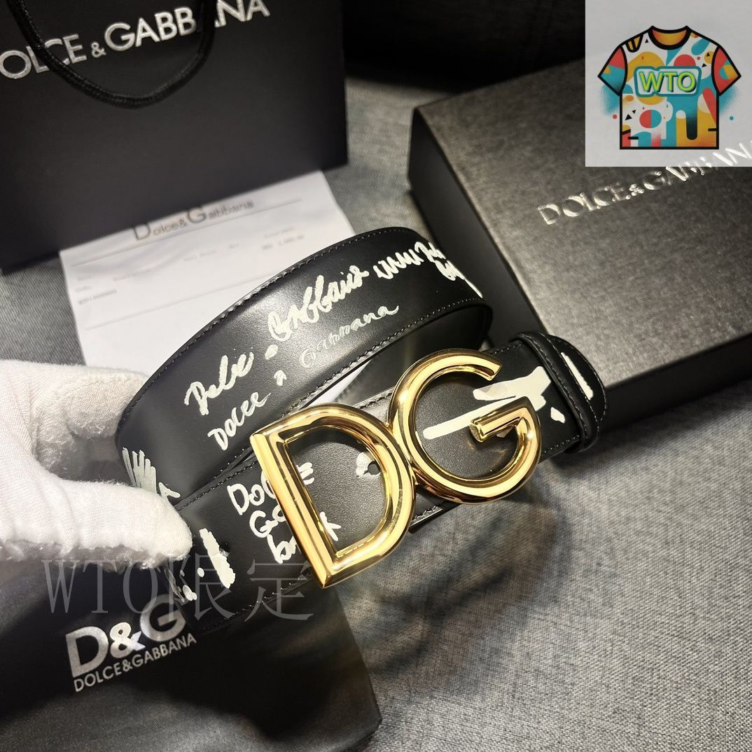 今日特価】Dolce&Gabbana 4.0cm ブラックプリント 小牛皮ベルト