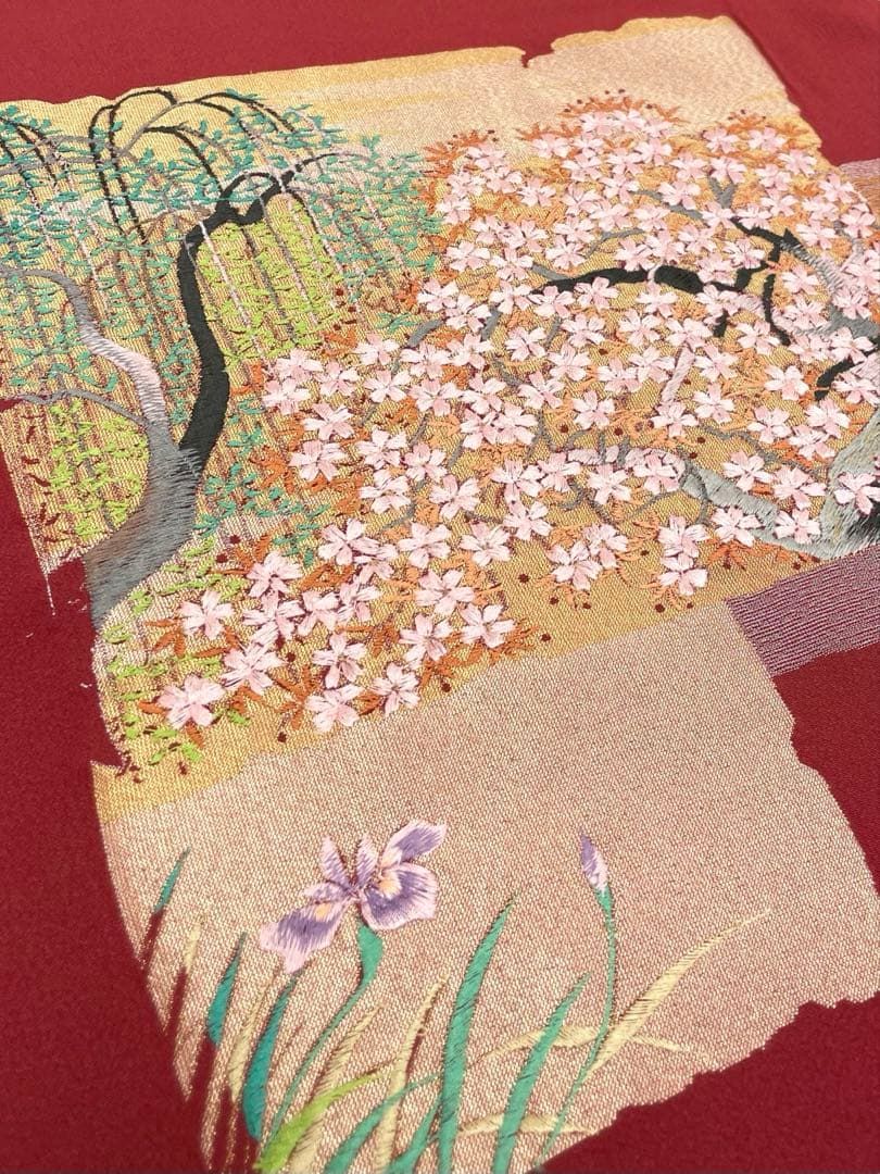 色留袖 縫取 茜色 正絹 反物 - メルカリ