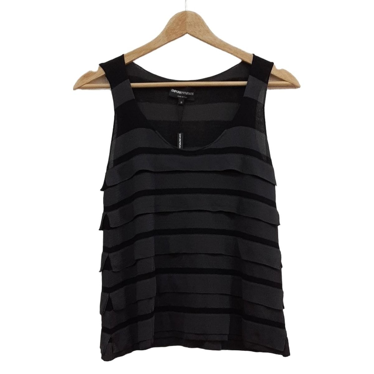 EMPORIOARMANI エンポリオアルマーニ ノースリーブセーター サイズ38 S レディース - ダークグレー×黒 クルーネック|フリル
