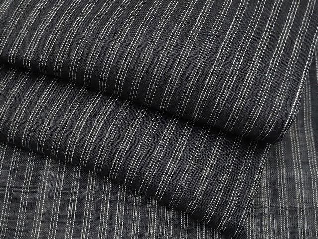 平和屋着物 上 夏物 男性 石川県指定無形文化財 能登上布 本麻手織上布 縞 黒地 CYAA3105s5