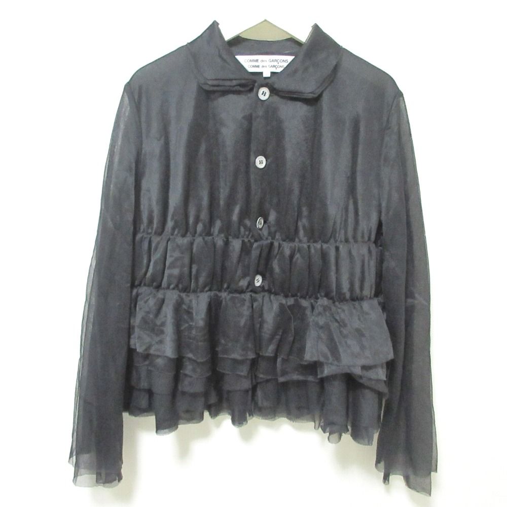 AD2005 COMME des GARCONS コムコム コムデギャルソン 長袖 ペプラムシアーブラウス SS ブラック レディース 古着