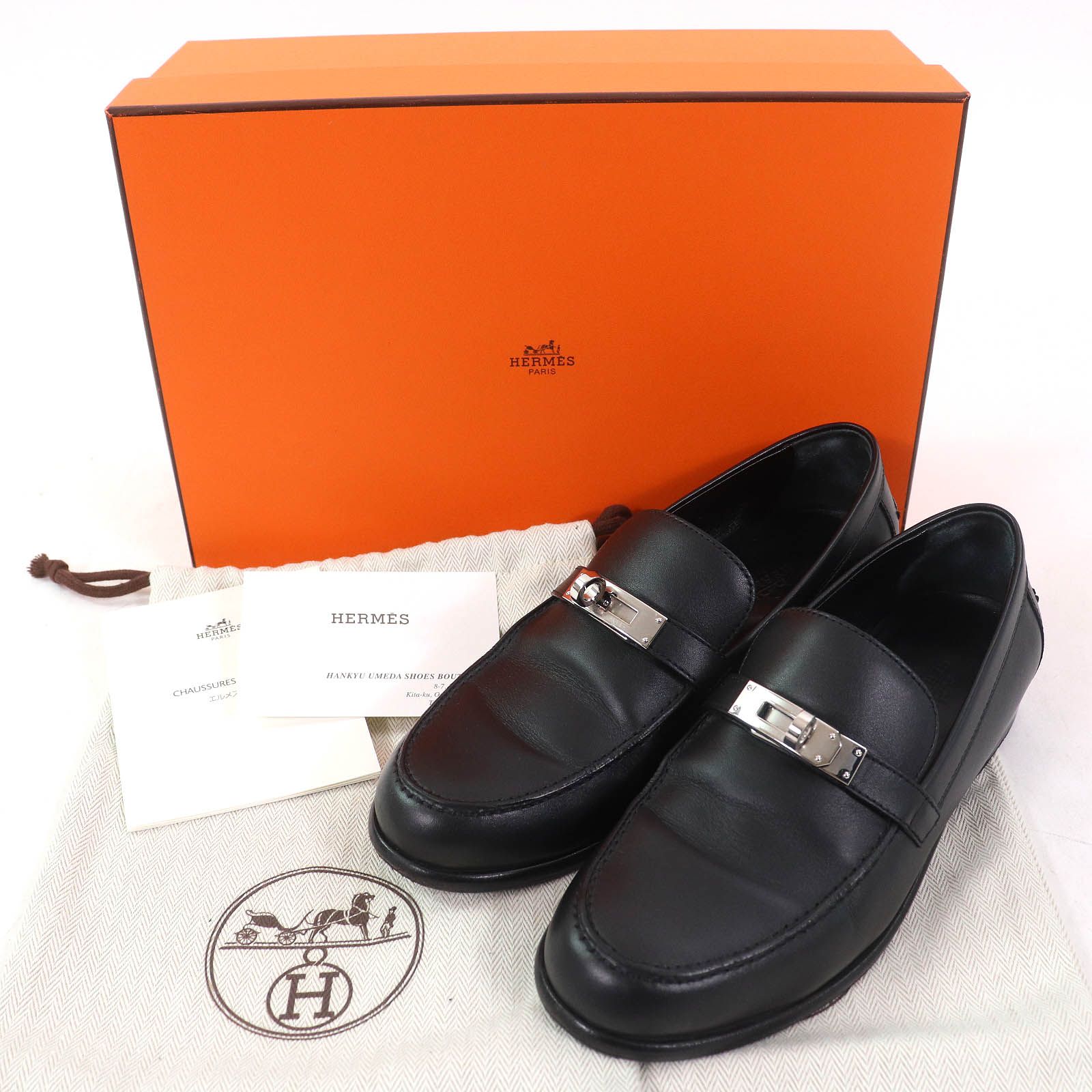 HERMES ローファー　デスタン　ブラックモカシン　ケリー金具シルバー HERMES エルメス モカシン デスタン ローファー ケリーバックル