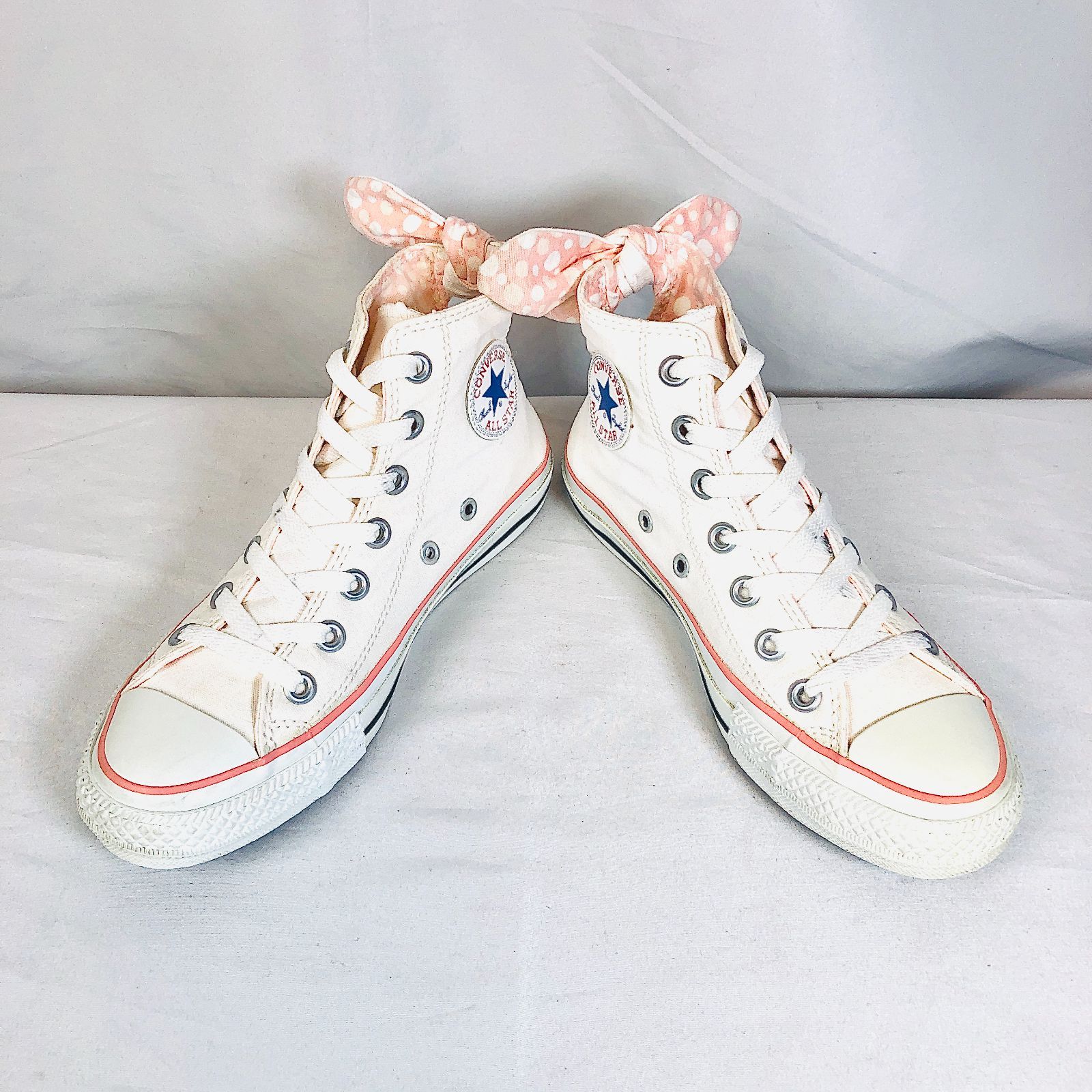 即決☆CONVERSE☆23.0㎝ ハイカットスニーカー コンバース オールスター レディース 白 ホワイト リボン ドット柄 7ホールシューズ  S492 - メルカリ