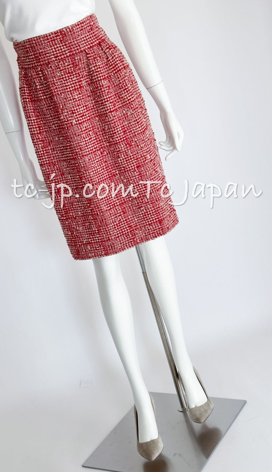 シャネル ヴィンテージ ジャケット スーツ CHANEL レッド アイボリー  