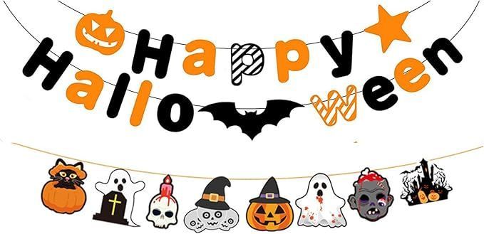 Oneday ハロウィングッズ ガーランド 飾りつけ デコレーション 猫 カボチャ 幽霊（2点セット）