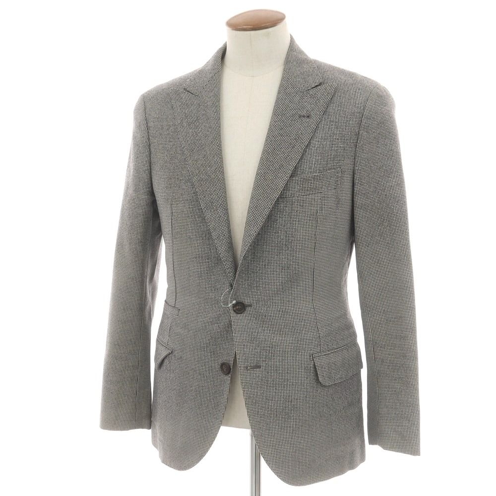ブルネロクチネリ Brunello Cucinelli ウール ハウンドトゥース柄 テーラードジャケット オフホワイトxブラック サイズ46 メンズ
